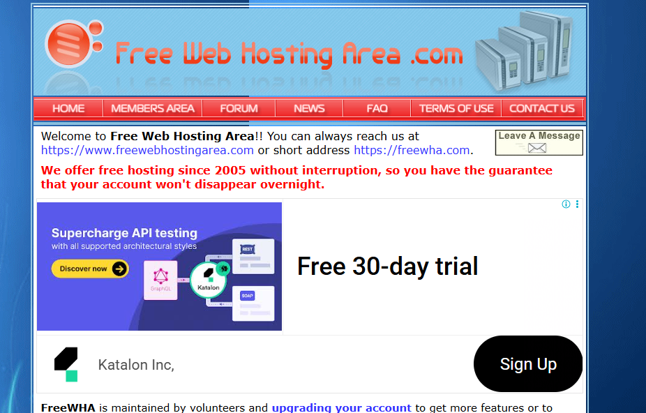 free web hosting area